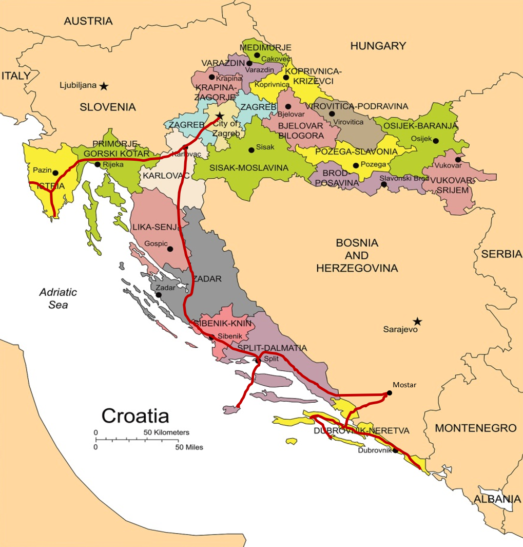 «PLATINE» DE ZAGREB A DUBROVNIK - ITINERARY